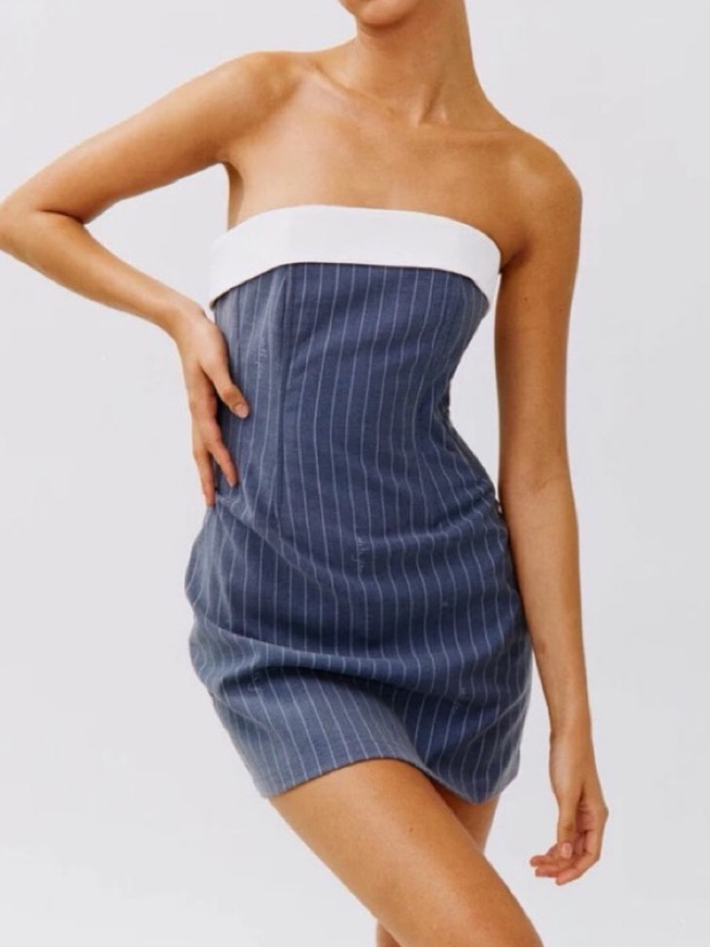 With Jéan Chloe Corset Strapless Pinstripe Mini Dress